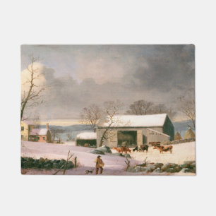 Felpudo Navidades del Barnyard de la granja de invierno Vi