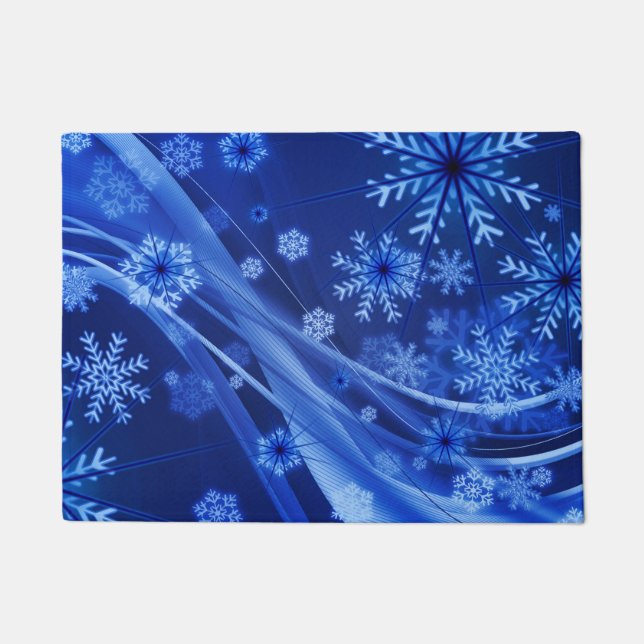 Felpudo Navidades del Blue Winter Snowflakes (Anverso)
