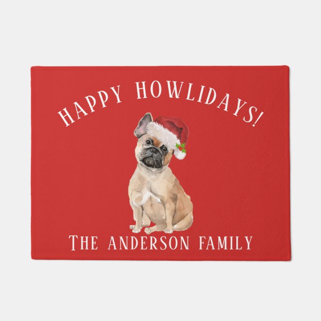Felpudo Navidades del Bulldog francés Perro feliz Howliday (Anverso)