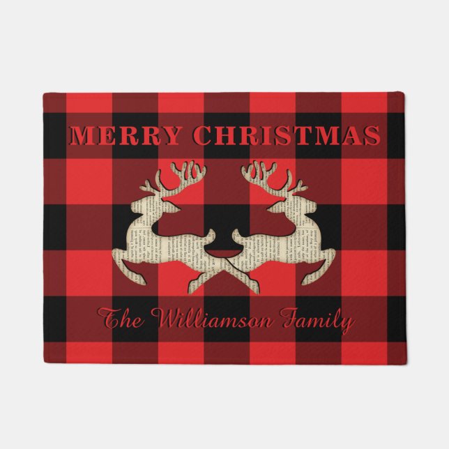 Felpudo Navidades del hogar Deer Antlers Red Black Gingham (Anverso)