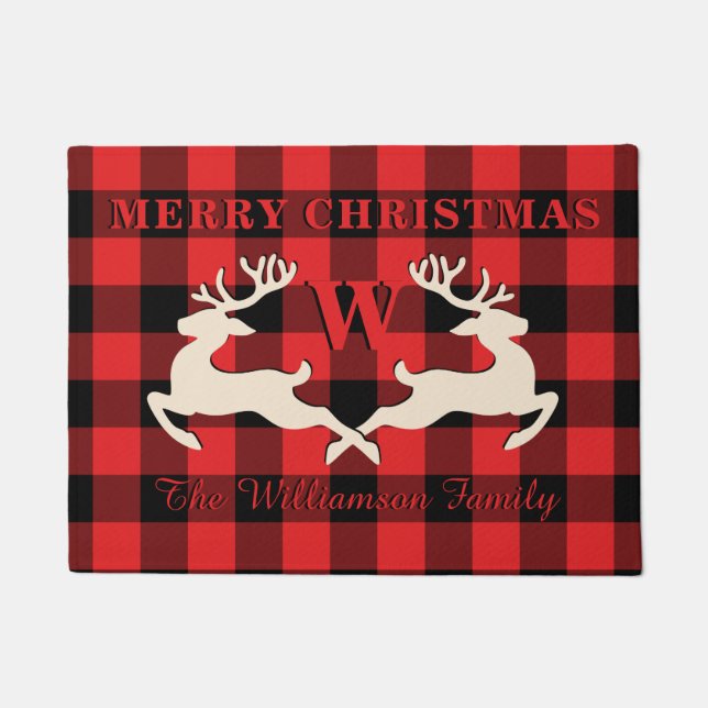 Felpudo Navidades del hogar Deer Antlers Red Black Gingham (Anverso)