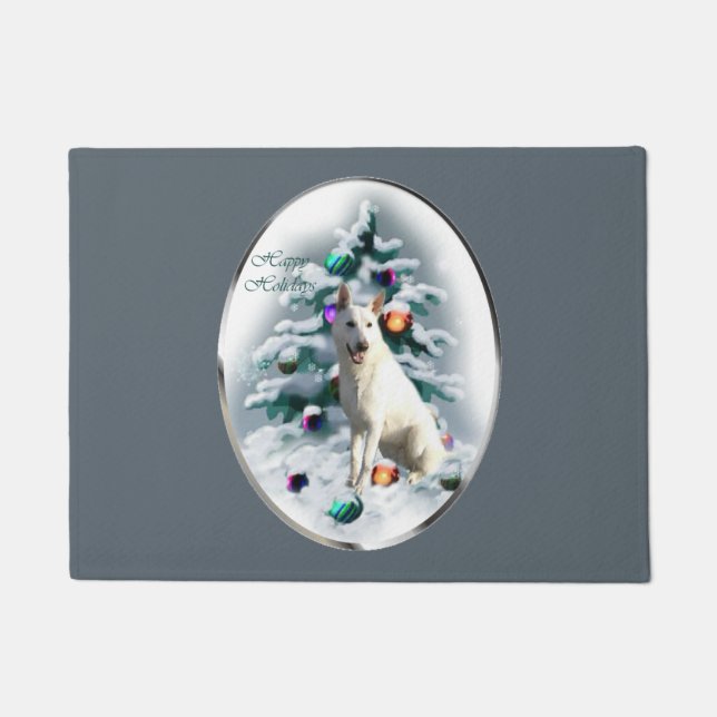 Felpudo Navidades del Pastor Alemán Blanco (Anverso)