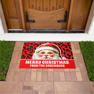 Felpudo Navidades del Retro Santa Claus del Leopardo Rojo