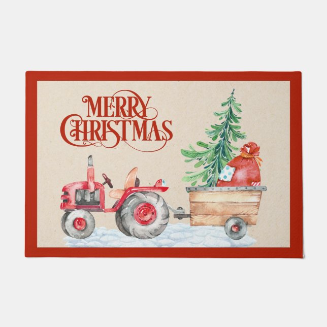 Felpudo Navidades del Tractor de Granjas Doormat (Anverso)