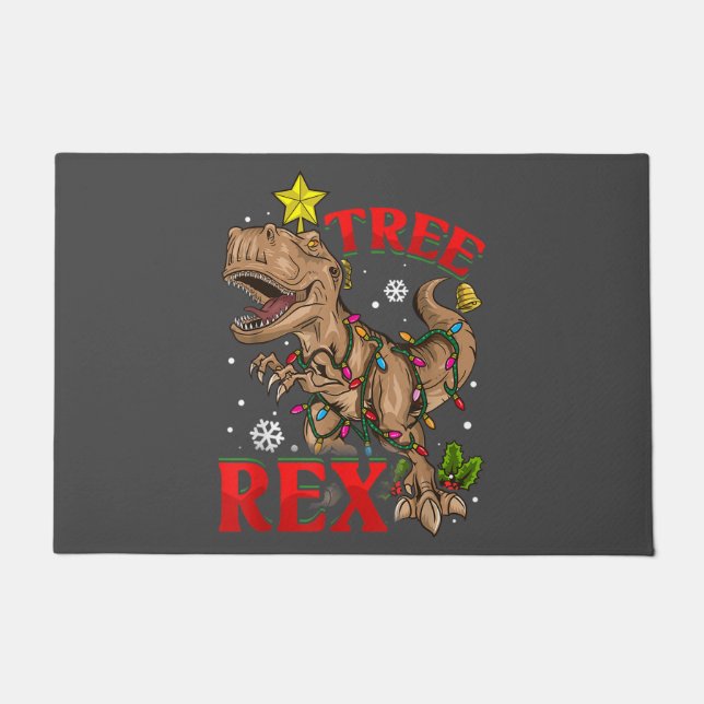 Felpudo Navidades Dinosaur Tree Rex Lights TRex Xmas Gift (Anverso)