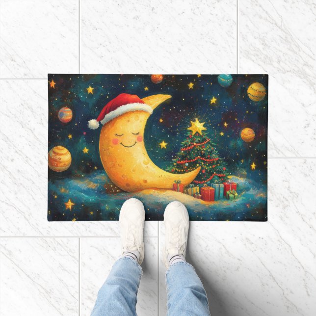 Felpudo Navidades divertidos celebran la galaxia lunar (Interior)