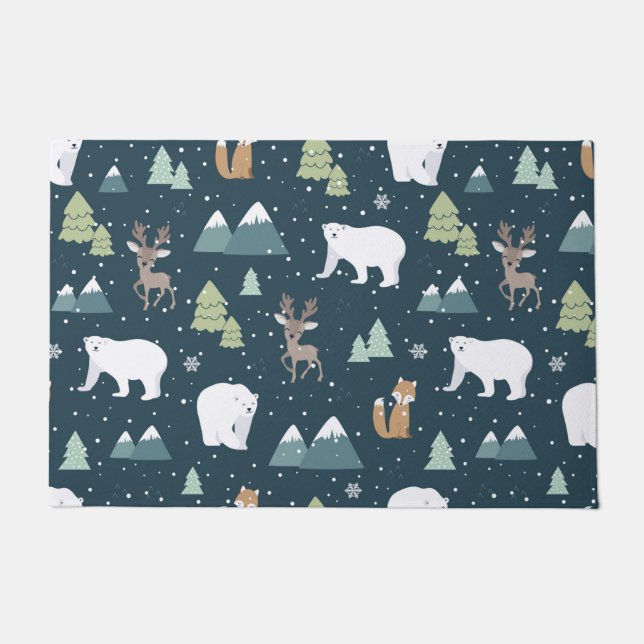 Felpudo Navidades educados Animales de Invierno Patrón Rús (Anverso)