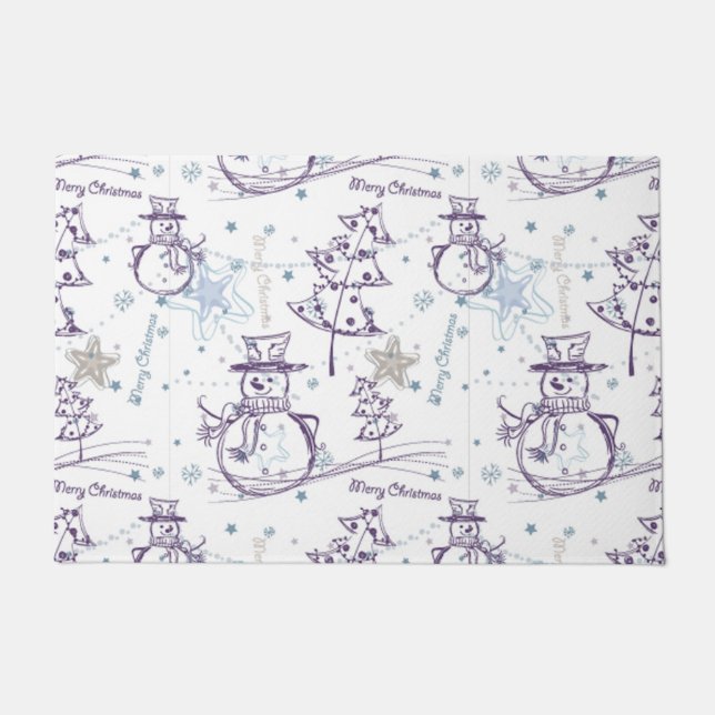 Felpudo Navidades Elementos Esbozo de Snowman (Anverso)