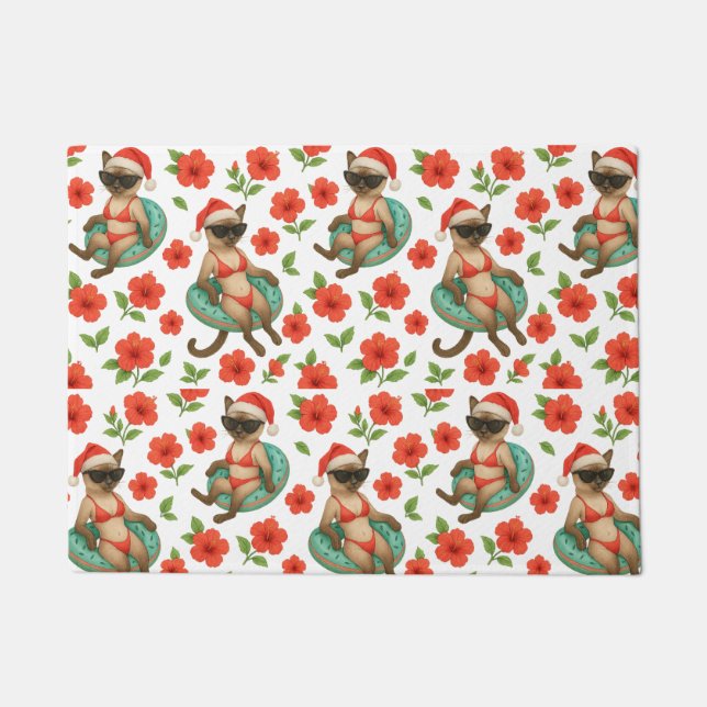 Felpudo Navidades en julio para los gatos siameses amantes (Anverso)