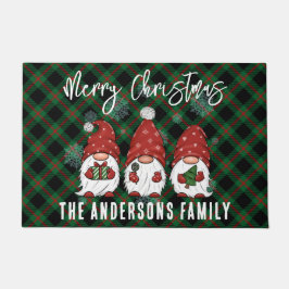 Felpudo Navidades Familia Nórdica Gnomes Green Plaid