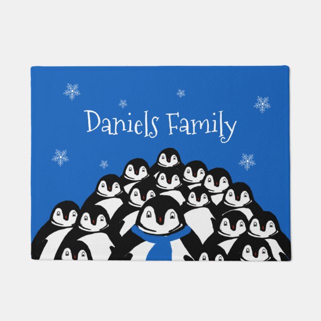 Felpudo Navidades familiares de pingüinos de clase media p (Anverso)
