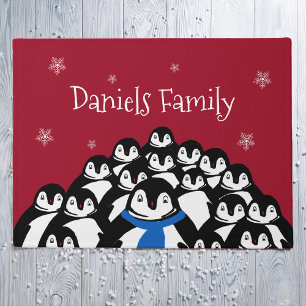 Felpudo Navidades familiares de pingüinos de clase media p
