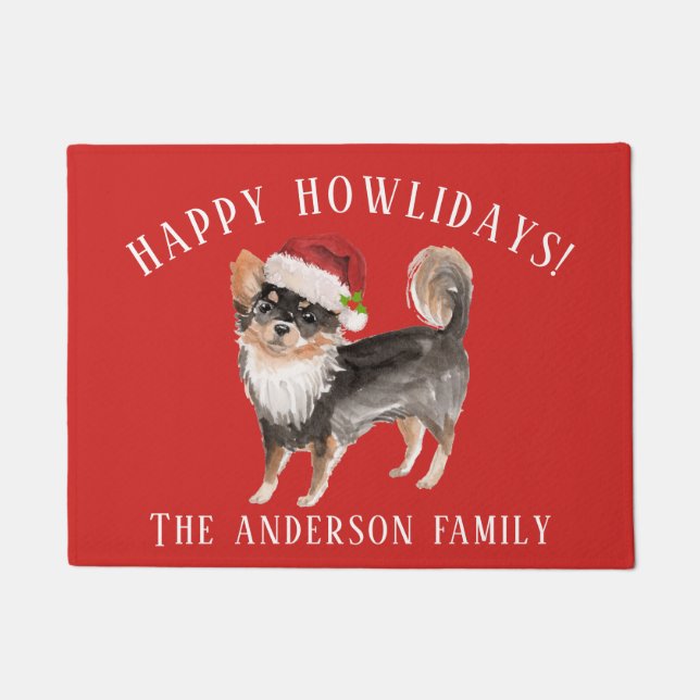 Felpudo Navidades felices de Long Haired Chihuahua (Anverso)