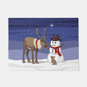 Felpudo Navidades felices Snowman y renos tristes