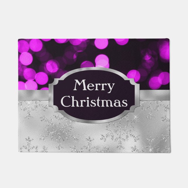 Felpudo Navidades festivos de morado y Purpurina de plata (Anverso)