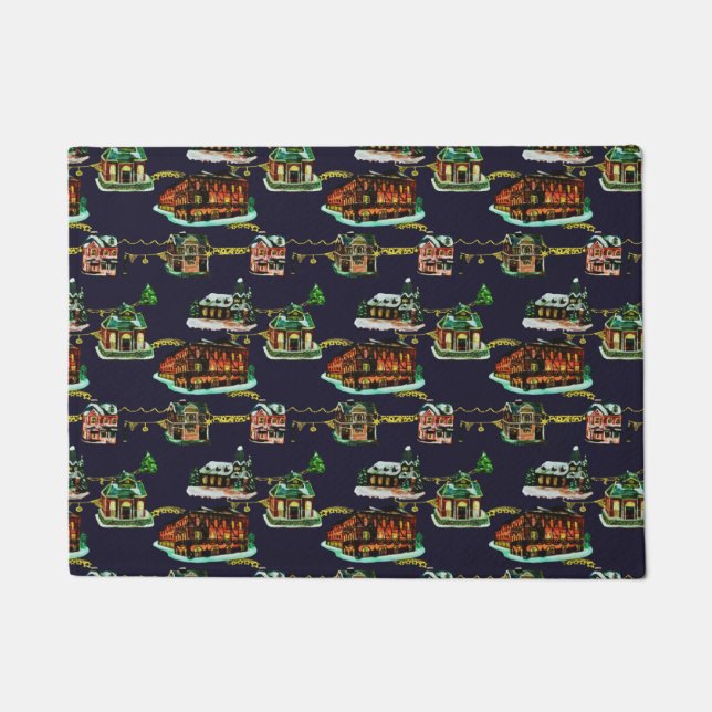 Felpudo Navidades festivos iluminan árbol de la casa de pu (Anverso)