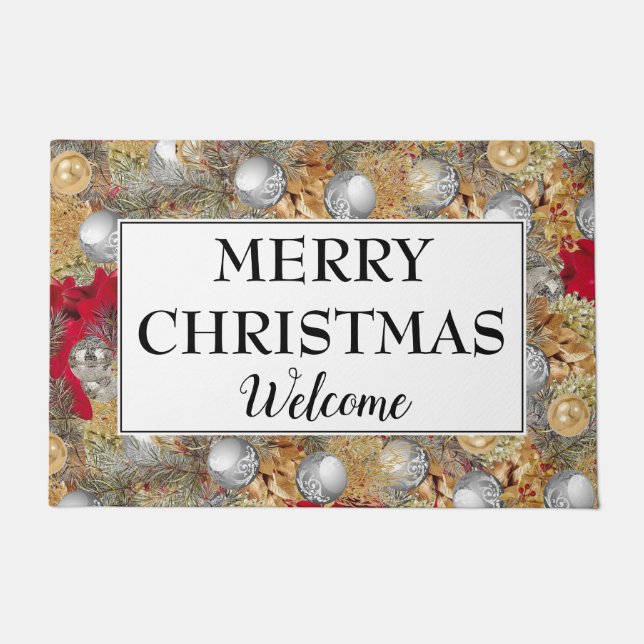 Felpudo Navidades festivos Wreath BIENVENIDA Doormat (Anverso)