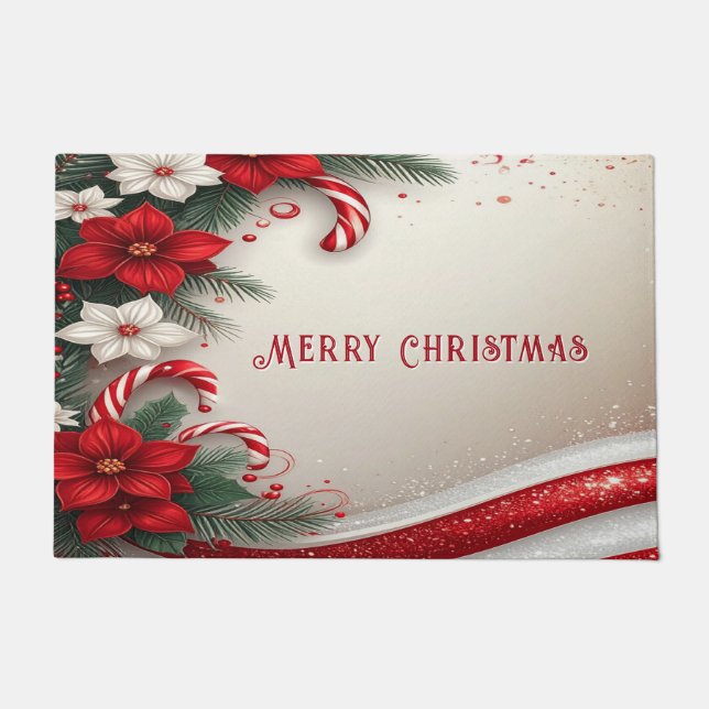 Felpudo Navidades Floral Candy Canes Holiday Doormat (Anverso)