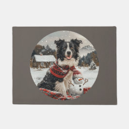 Felpudo Navidades Fronteriza Perro de Collie Snowman