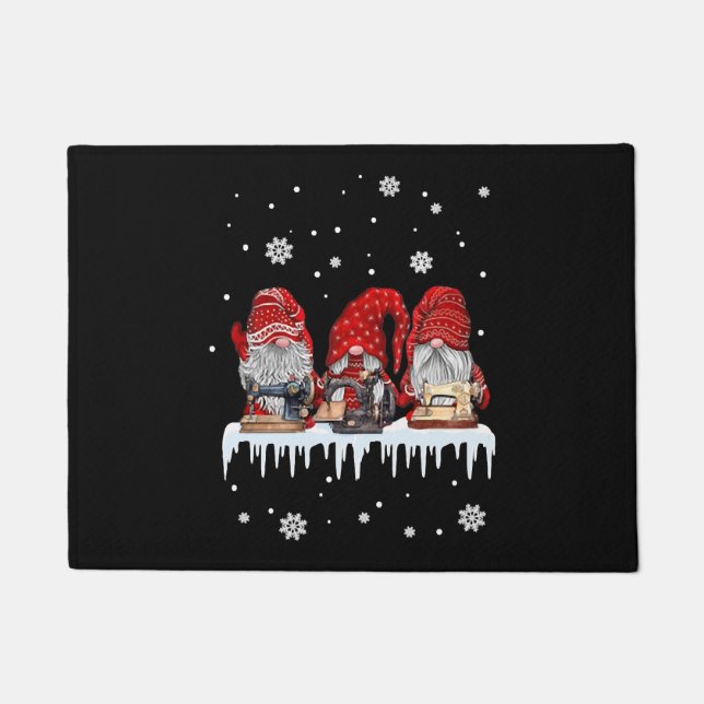 Felpudo Navidades Gnome Camisas Rojas Gnomies Máquina de c (Anverso)