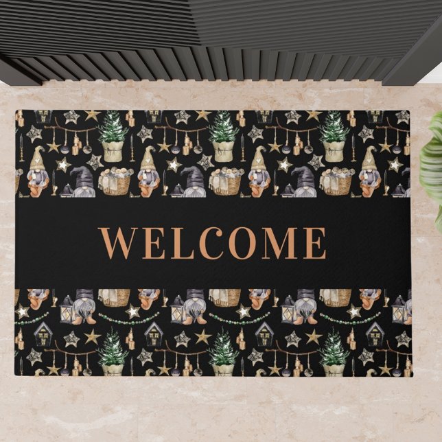 Felpudo Navidades gnomes casa de campo negro (Subido por el creador)