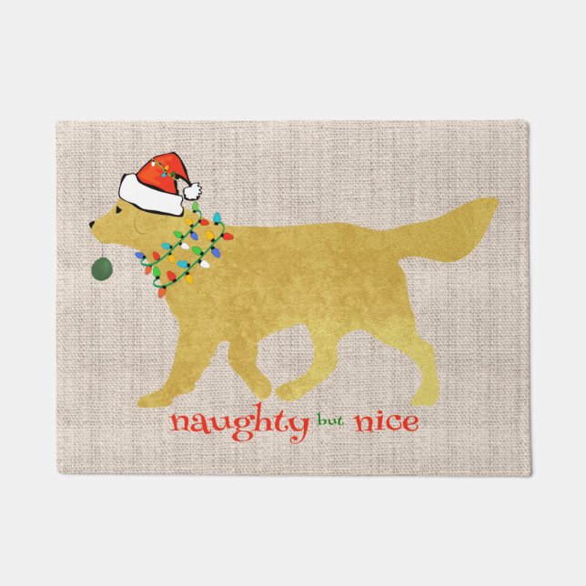 Felpudo Navidades Golden Retriever Naughty Pero Nice Burla (Anverso)