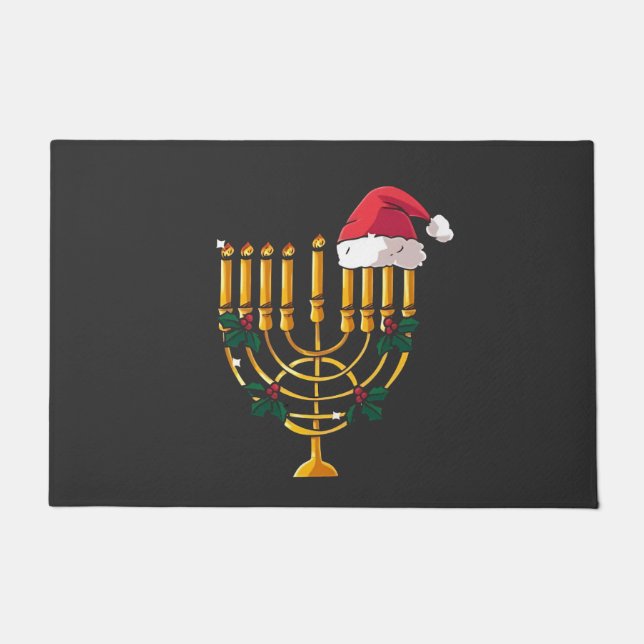 Felpudo Navidades Hanukkah Jewish Santa Menorah (Anverso)