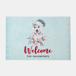 Felpudo Navidades Husky Dog en Santa Hat