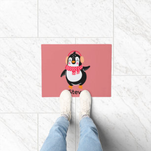 Felpudo Navidades Jolly Penguin en una bufanda con bocanad