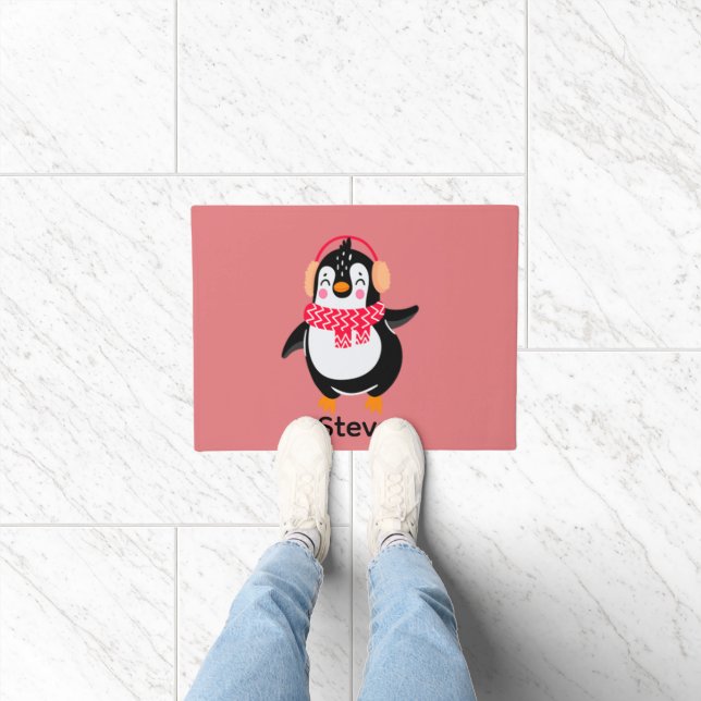 Felpudo Navidades Jolly Penguin en una bufanda con bocanad (Interior)