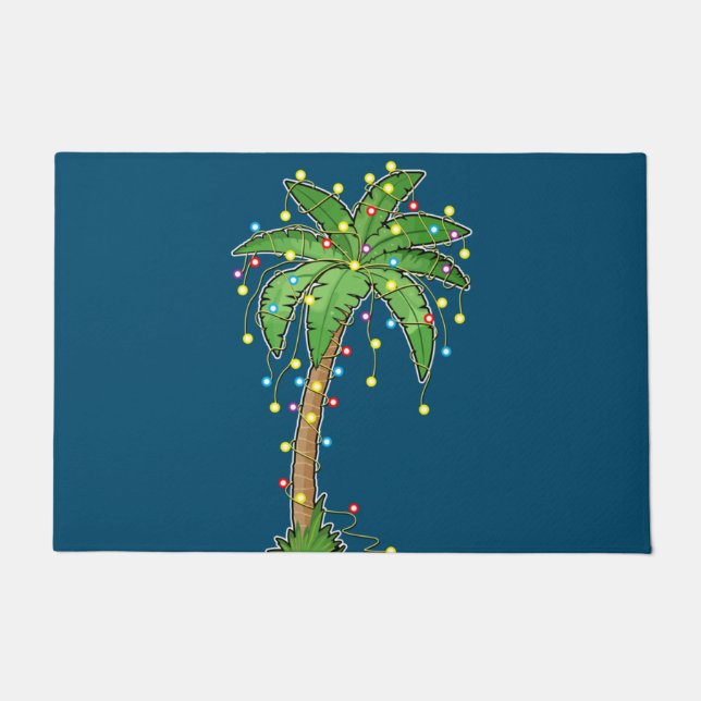 Felpudo Navidades Luces Palm Tree Beach Funny Tropical (Anverso)