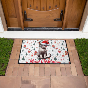 Felpudo Navidades Meow Devon Rex Cat, Navidad Santa Kitten