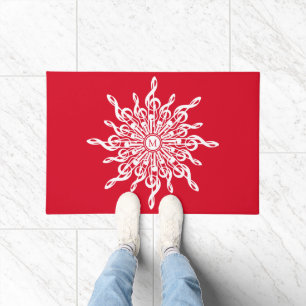 Felpudo Navidades Monograma Ornamental Rojo G-Clef Snowfla