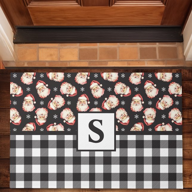 Felpudo Navidades Monogramados de Santa Black Gingham (Subido por el creador)