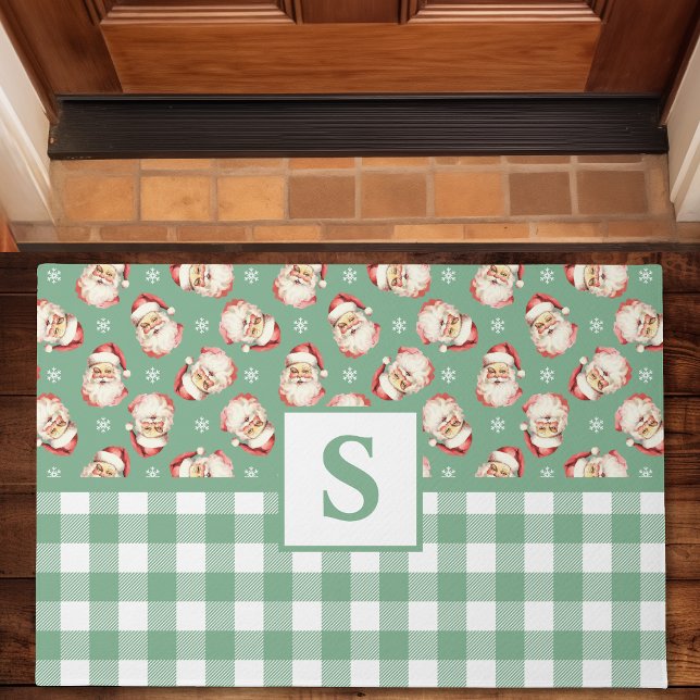 Felpudo Navidades Monogramados de Santa Green Gingham (Subido por el creador)