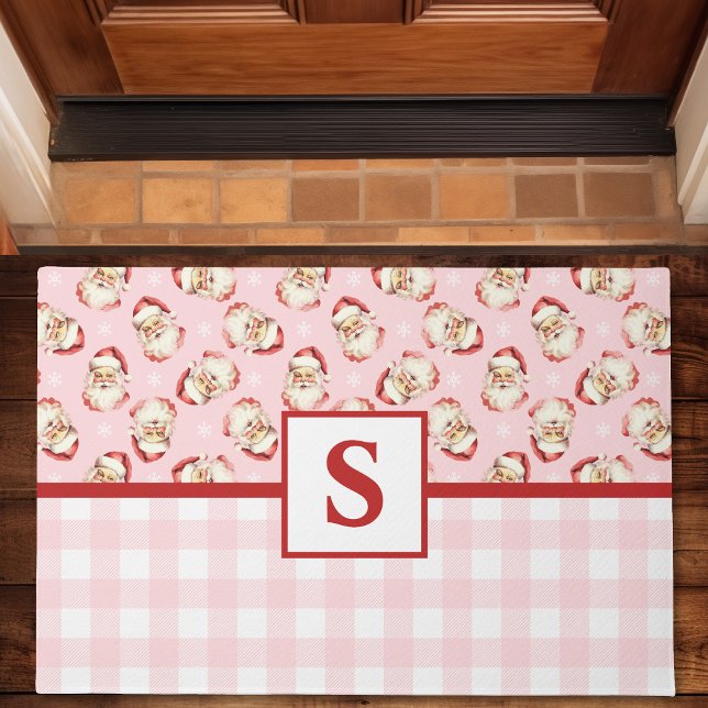 Felpudo Navidades Monogramados de Santa Pink Gingham (Subido por el creador)