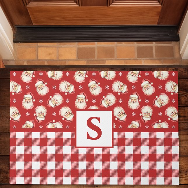 Felpudo Navidades Monogramados de Santa Red Gingham (Subido por el creador)
