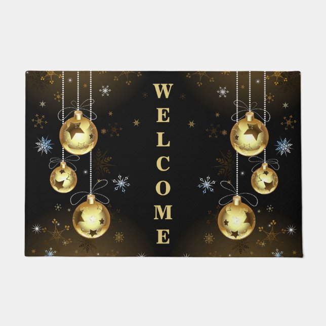 Felpudo Navidades Ornamentos dorados Estrellas brillantes  (Anverso)
