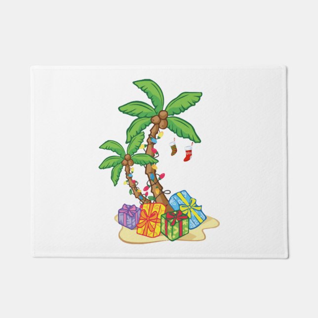 Felpudo Navidades Palm Tree Xmas Tropical Coconut Luces (Anverso)