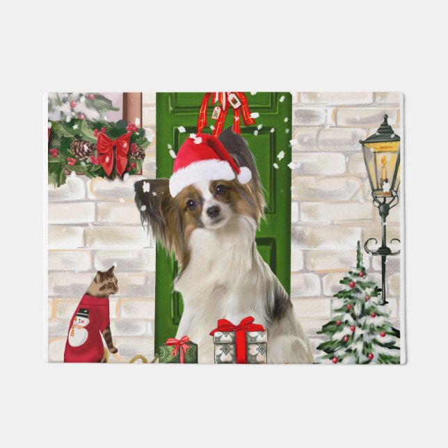 Felpudo Navidades Papillon Dog (Anverso)