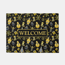 Felpudo Navidades Patrón de regalo de oro Santa Snowman