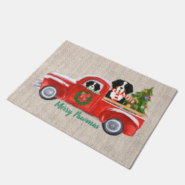 Felpudo Navidades personalizados Berner Dogs Red Truck Bur