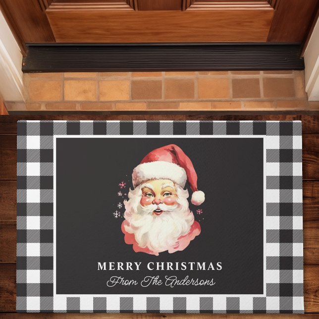 Felpudo Navidades personalizados de Santa Black Gingham (Subido por el creador)