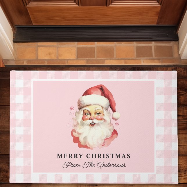Felpudo Navidades personalizados de Santa Rosa Gingham (Subido por el creador)