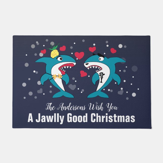 Felpudo Navidades personalizados tiburones familia diverti (Anverso)