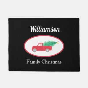 Felpudo Navidades personalizados Vintage Red Truck Black