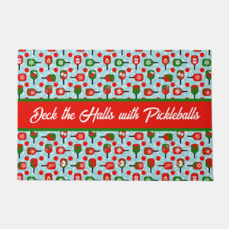 Felpudo Navidades Pickleball Red Green Blue Snowflakes