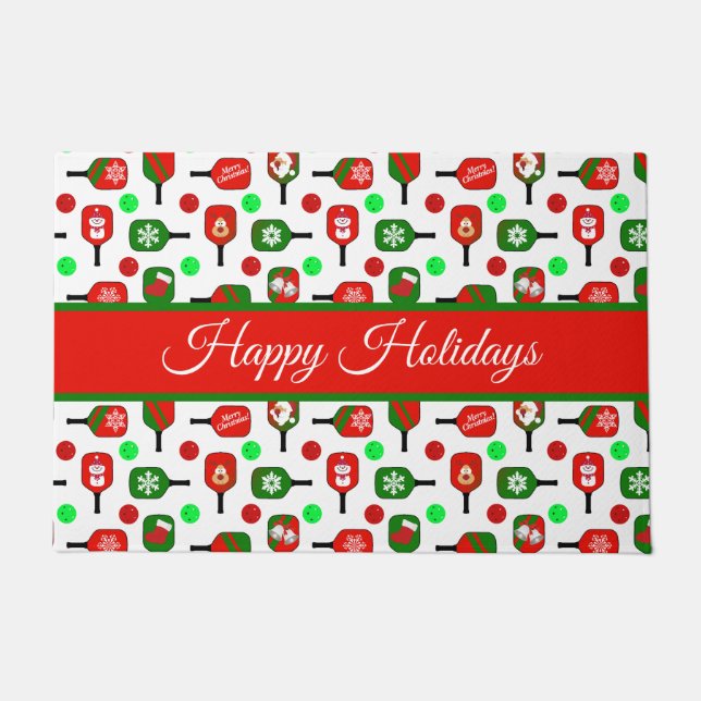 Felpudo Navidades Pickleball Red Green Paddles Balls X-Mas (Anverso)