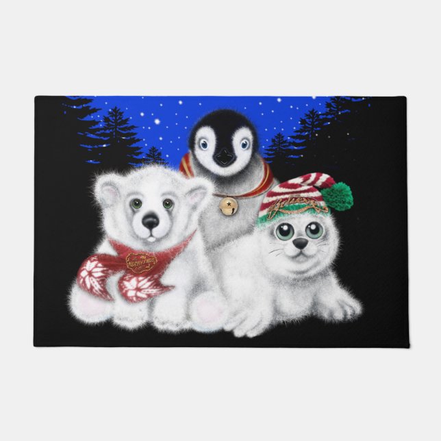 Felpudo Navidades pingüino bebé oso polar cachorro (Anverso)