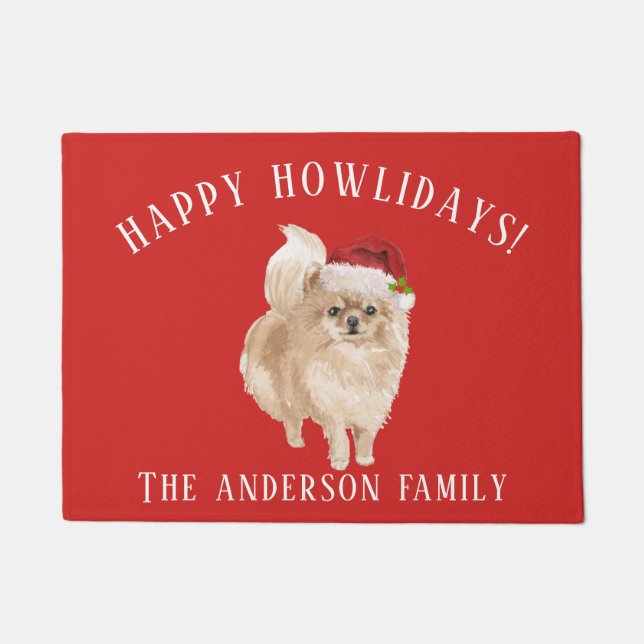 Felpudo Navidades Pomeranian Dog Happy Howlidays (Anverso)
